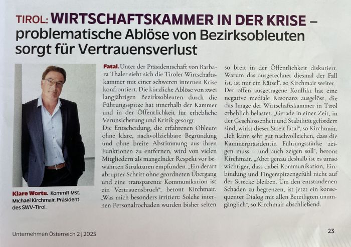 Wirtschaftskammer Tirol in der Krise
